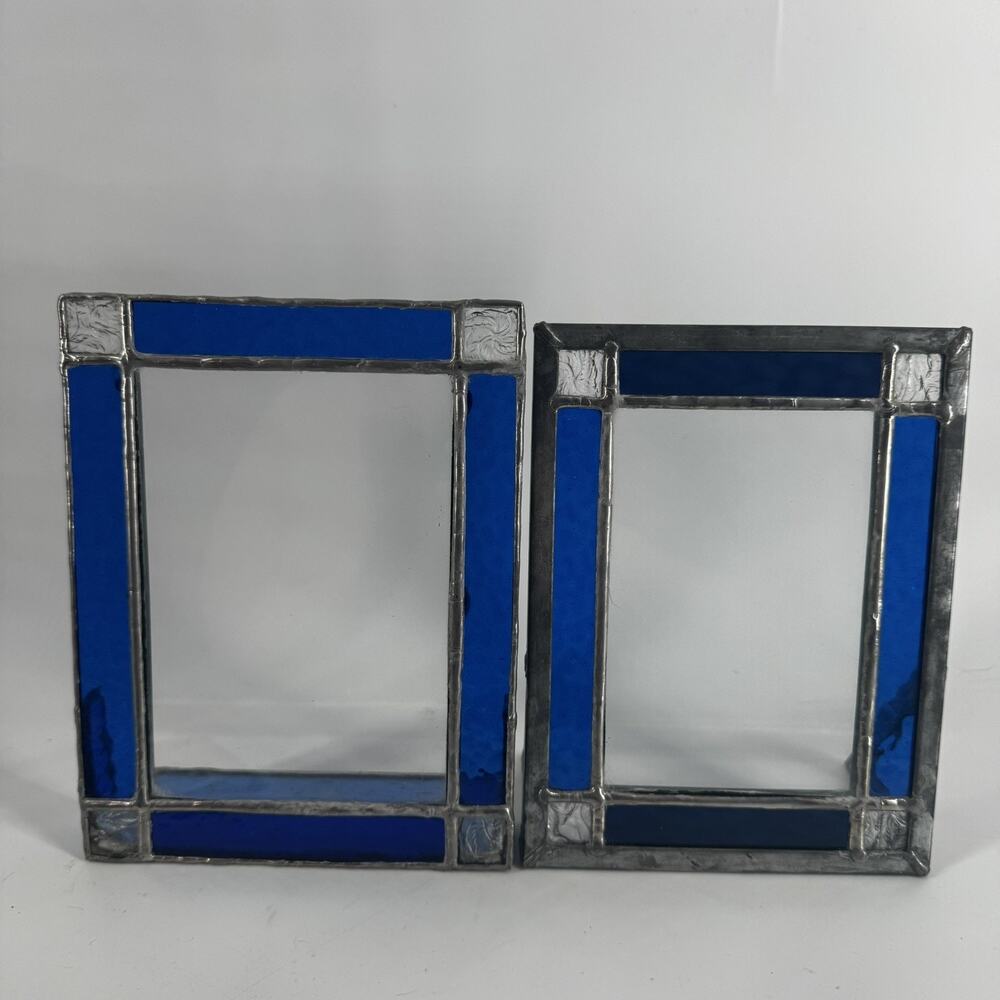 Set Of 2 Blue Stained Glass Geometric Picture 4x6 Frames